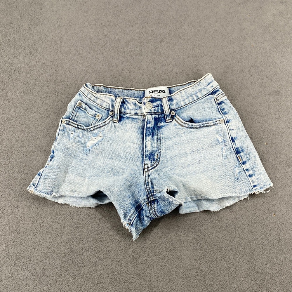 RSQ Womens 23 A-Line Acid Wash Distressed Denim Shorts Light Blue 6109